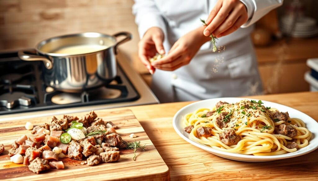 Creamy Beef Pasta Recipe Cooking Process