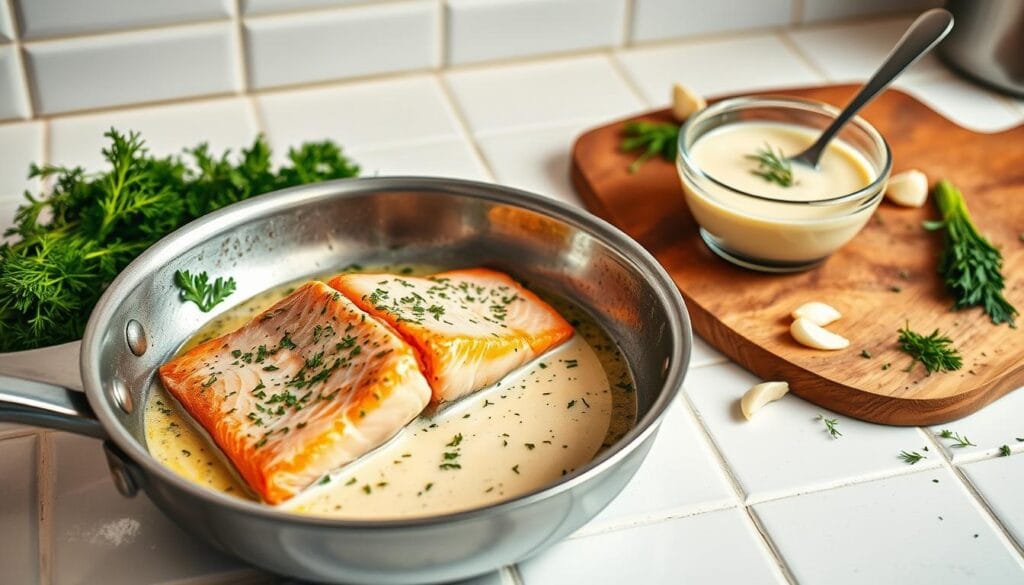 Creamy Herb and Garlic Salmon Cooking Steps