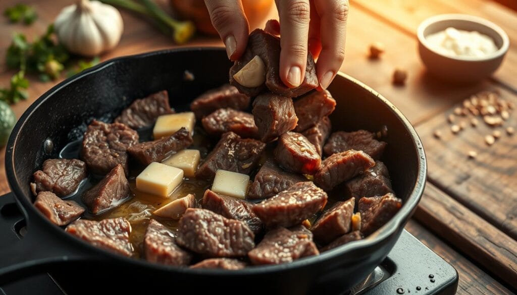 Quick Garlic Butter Steak Bites Cooking Process