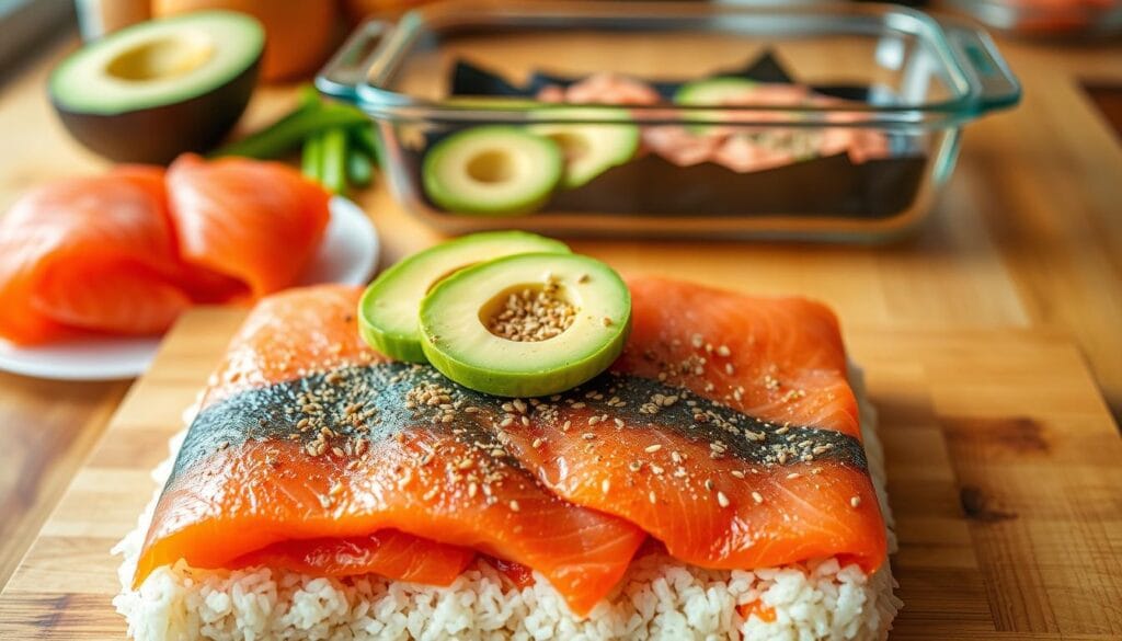 Salmon Sushi Bake Recipe Assembly