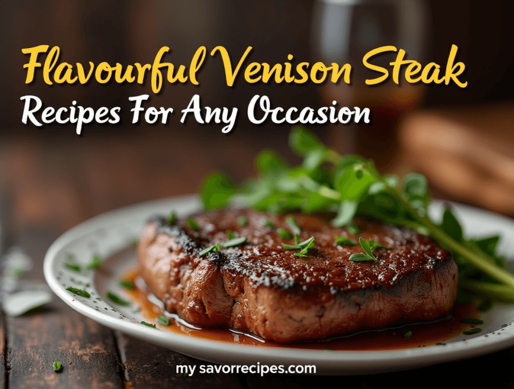 create a high quality digital design featuring the text flavorful venison steak recipes for any occ n3bxxlzlncv26t1fdssr 0