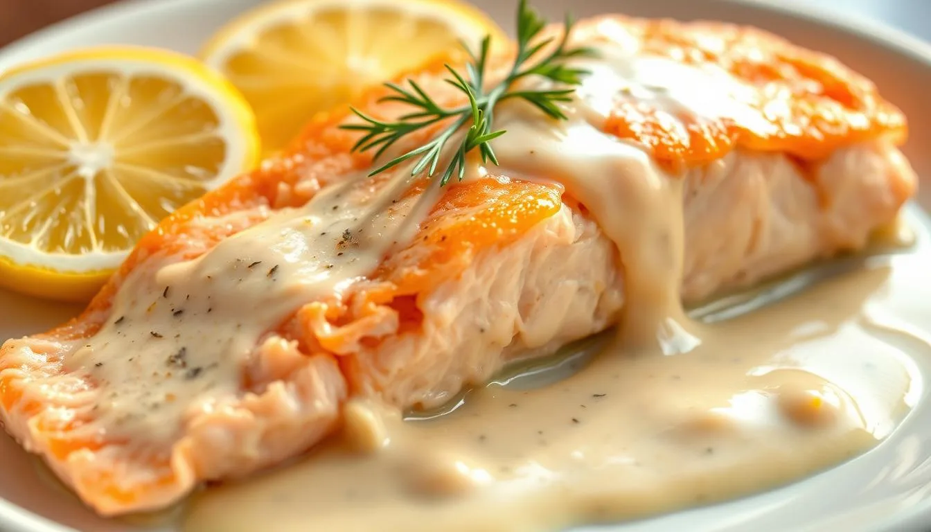 Baked Salmon with Lemon Butter Cream Sauce