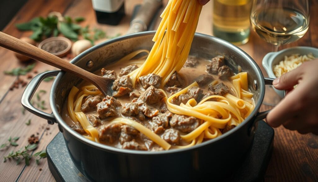 Creamy Beef Pasta Cooking Process