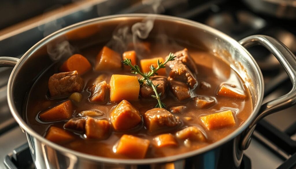 Hearty Beef Stew Gravy Preparation