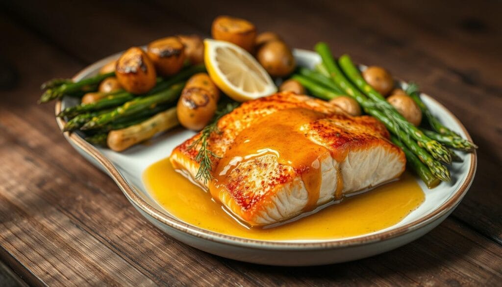 Honey Butter Salmon Plating