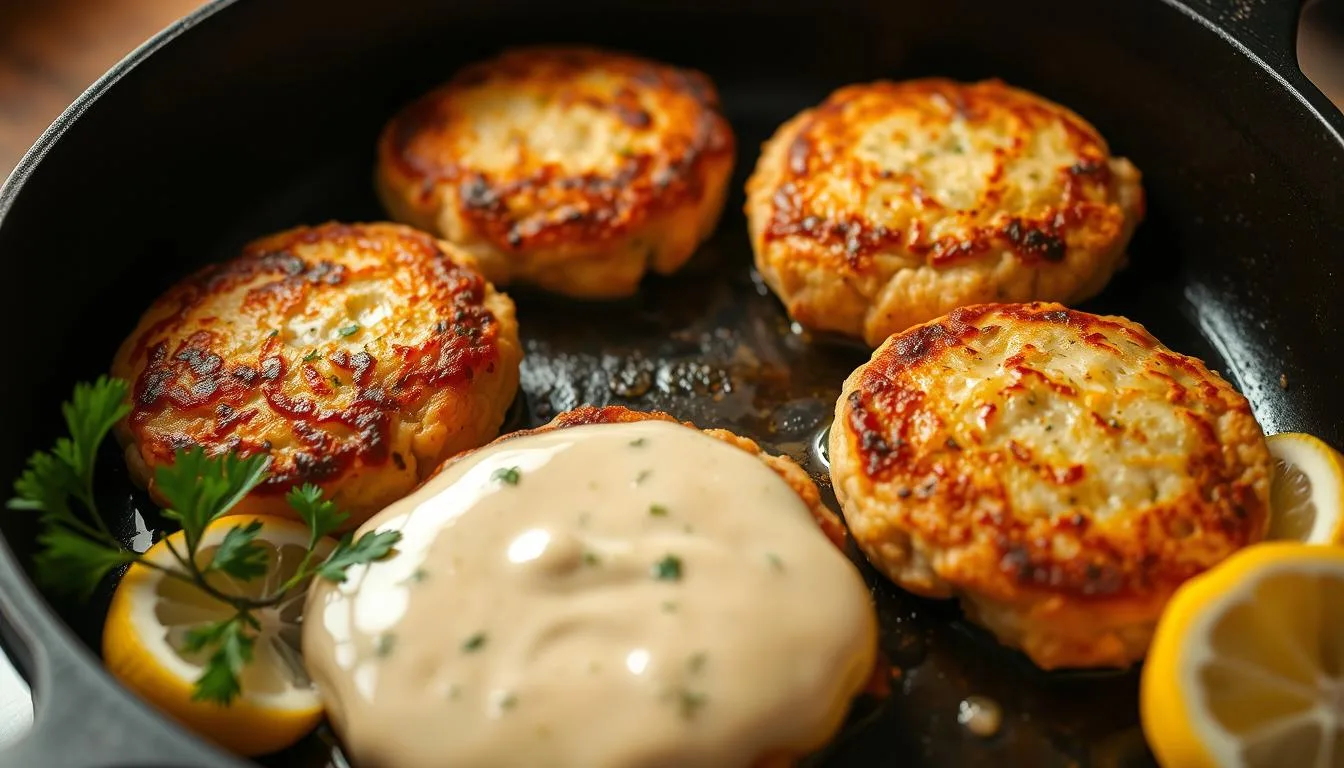 Salmon Patties with Lemon Garlic Sauce