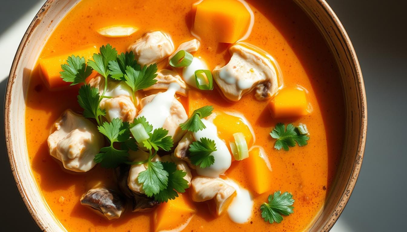 Thai soup with chicken and red curry