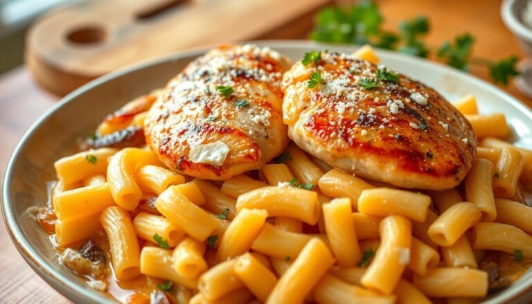 Creamy Garlic Butter Chicken and Rigatoni in Parmesan