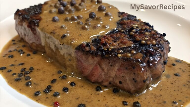 Peppercorn Steak with Creamy Brandy Sauce