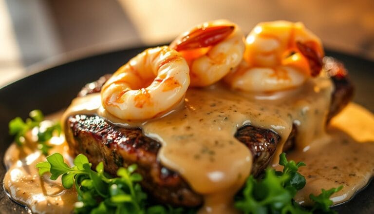 Steak with Creamy Cajun Shrimp Sauce