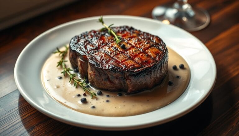 filet mignon with peppercorn cream