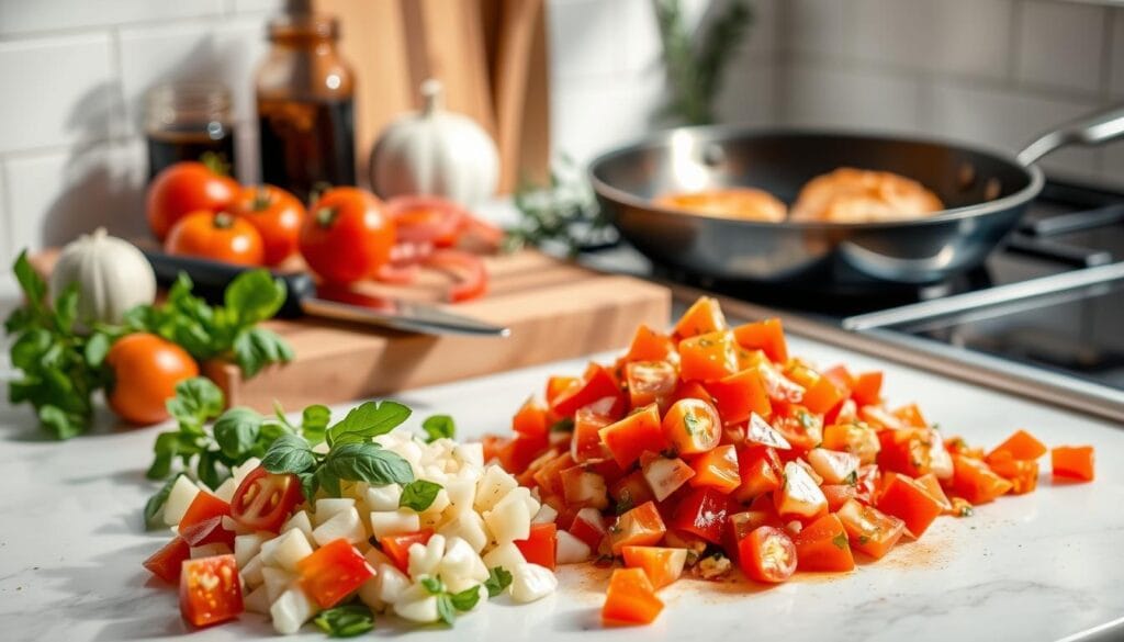 Bruschetta Chicken Pasta Preparation Bruschetta Chicken Pasta Preparation
