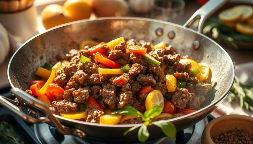 mediterranean ground beef stir-fry