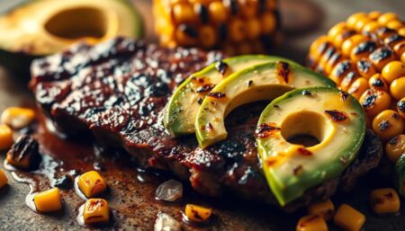steak avocado and roasted corn