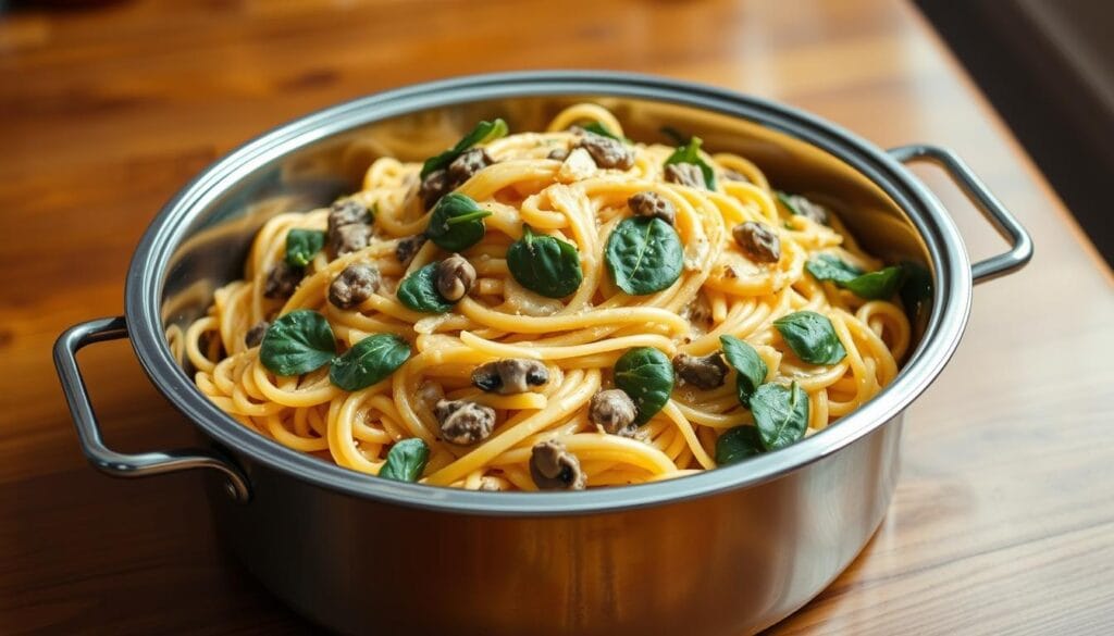 One Pot Cheesy Mushroom Spinach Beef Pasta Storage One Pot Cheesy Mushroom Spinach Beef Pasta Storage