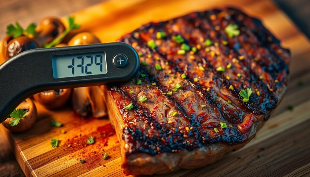 Perfectly cooked garlic steak with temperature guide Perfectly cooked garlic steak with temperature guide