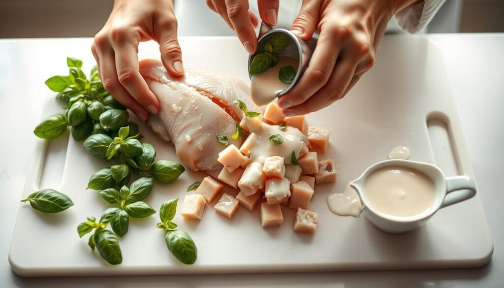 Preparing Chicken in Basil Cream