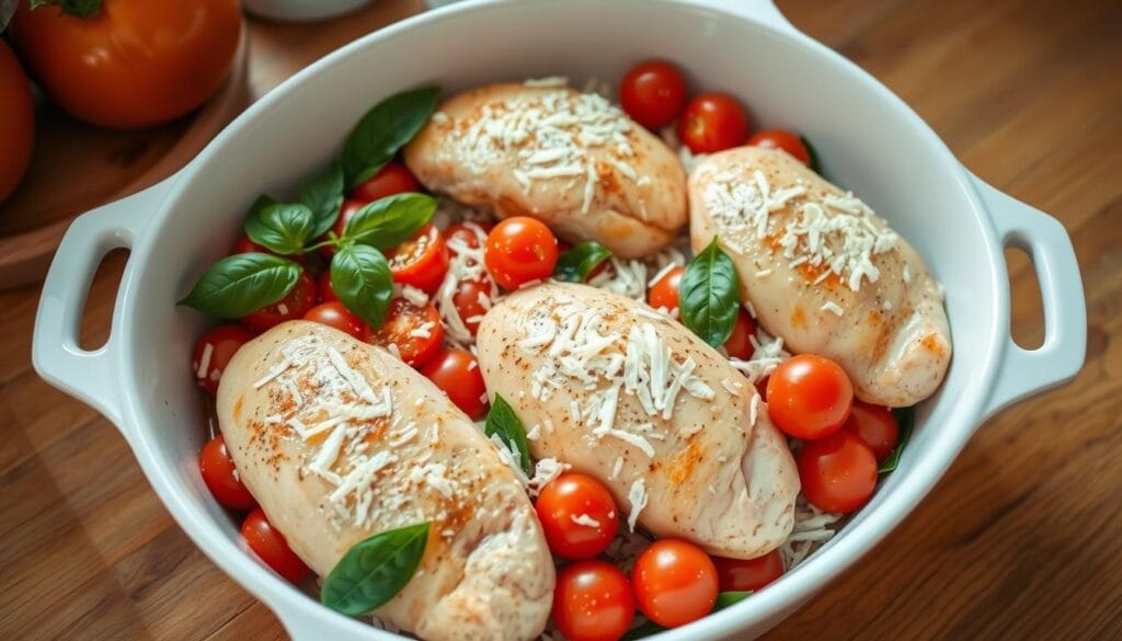 Bruschetta Chicken Bake Preparation