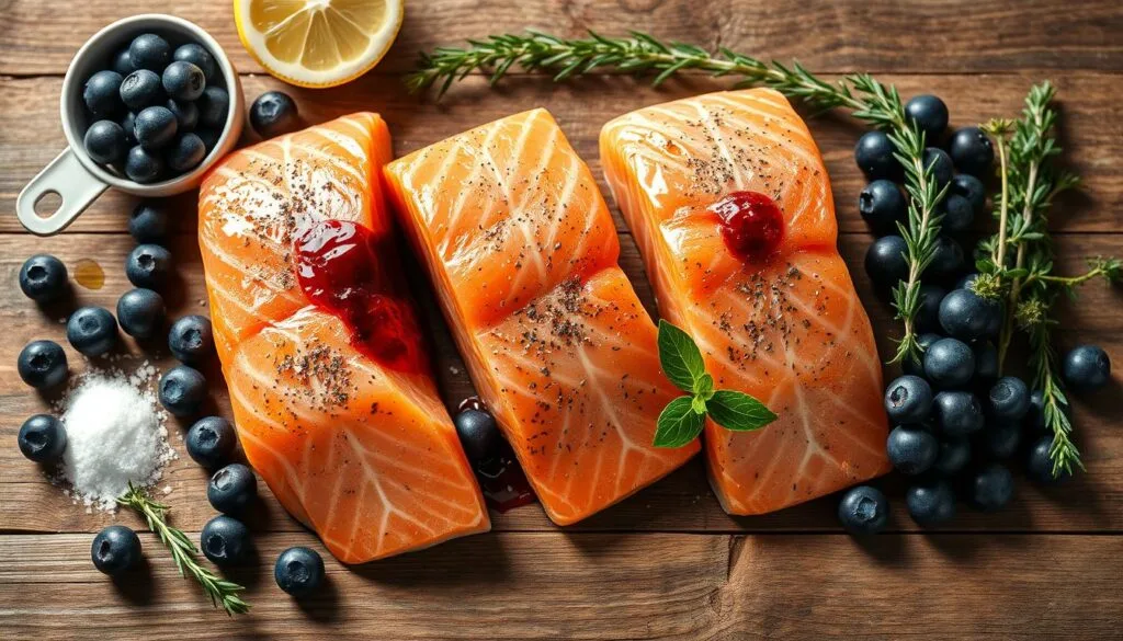 Fresh salmon steaks with blueberry sauce ingredients