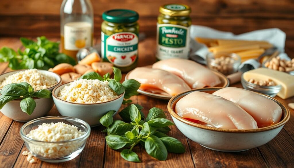 Homemade creamy chicken pesto pasta ingredients Homemade creamy chicken pesto pasta ingredients