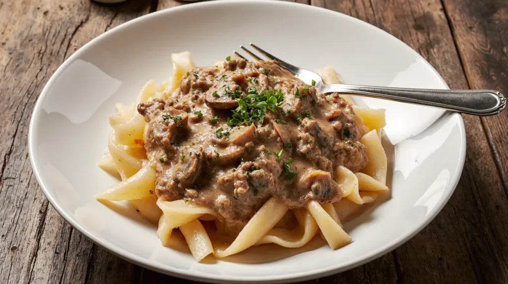 Creamy Beef Stroganoff with Ground Beef