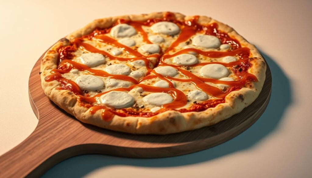 Delicious white pizza with hot honey base preparation