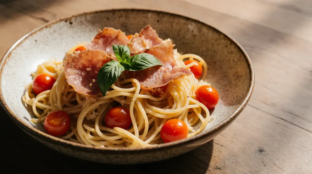 Fresh Pasta with Tomatoes and Prosciutto