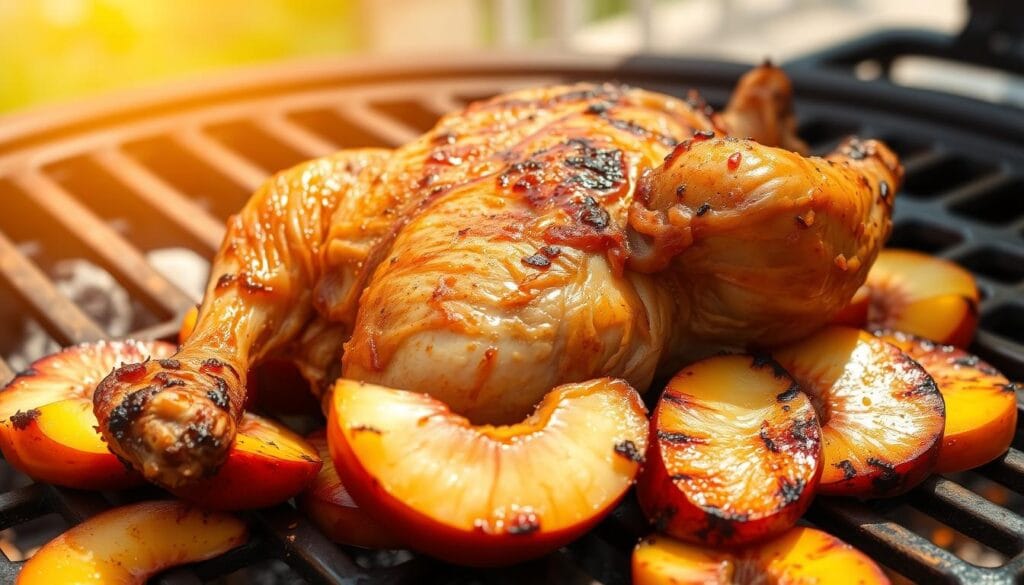 Fresh chicken and peaches for grilling Fresh chicken and peaches for grilling