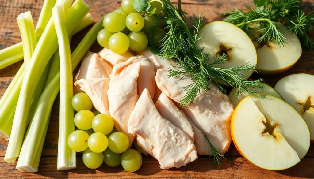 Fresh ingredients for light and refreshing chicken salad