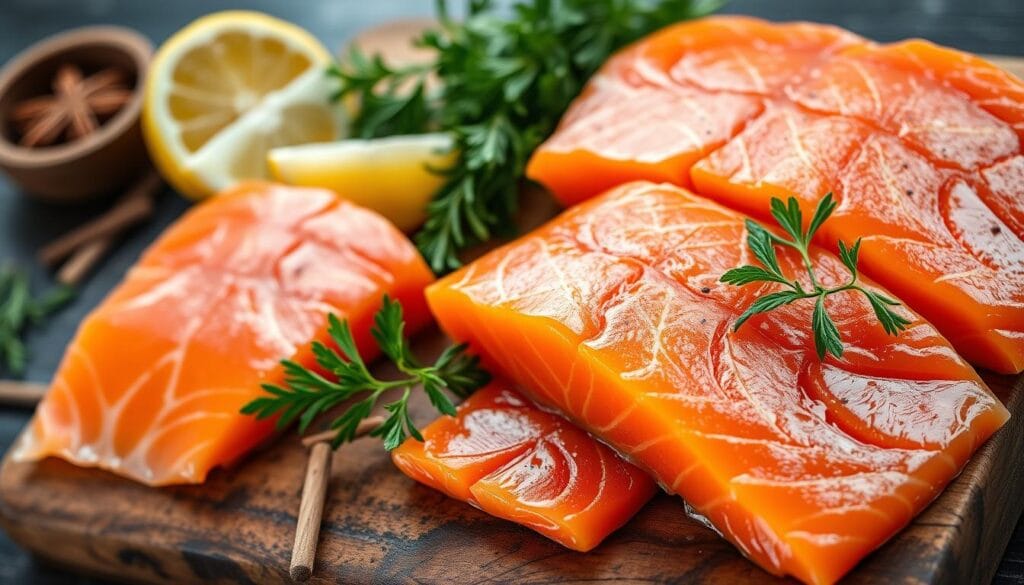 Fresh salmon selection for salmon burger recipe