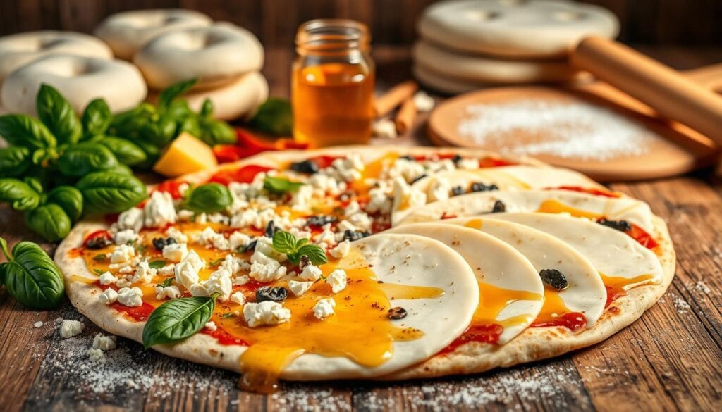 Gourmet hot honey pizza ingredients