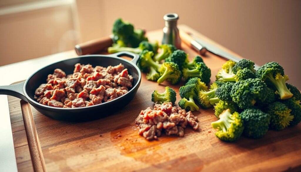 Ground Beef and Broccoli Preparation