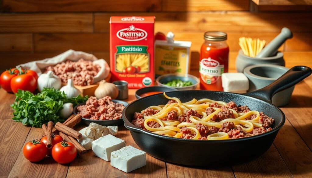 Homemade skillet pastitsio ingredients Homemade skillet pastitsio ingredients