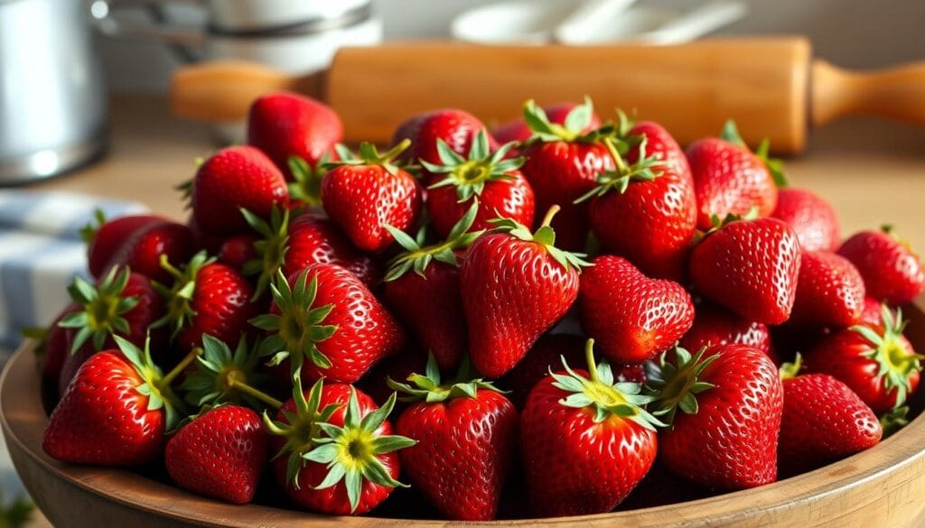 Fresh strawberries for strawberry pie filling