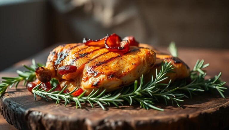 Grilled chicken with rosemary and bacon