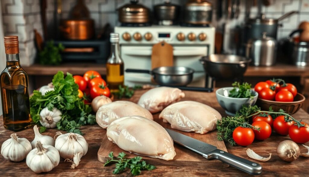 Italian Chicken Ingredients and Cooking Tools