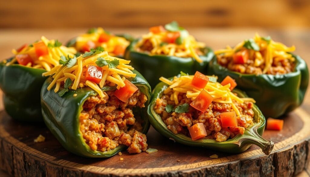 Taco Stuffed Poblano Peppers in 4 Steps! Taco stuffed publano peppers