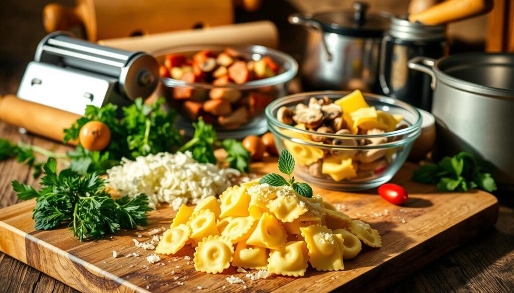 Tortellini ingredients and kitchen tools Tortellini ingredients and kitchen tools