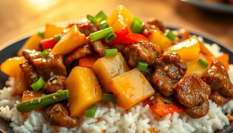 Beef and peneapple stir fry