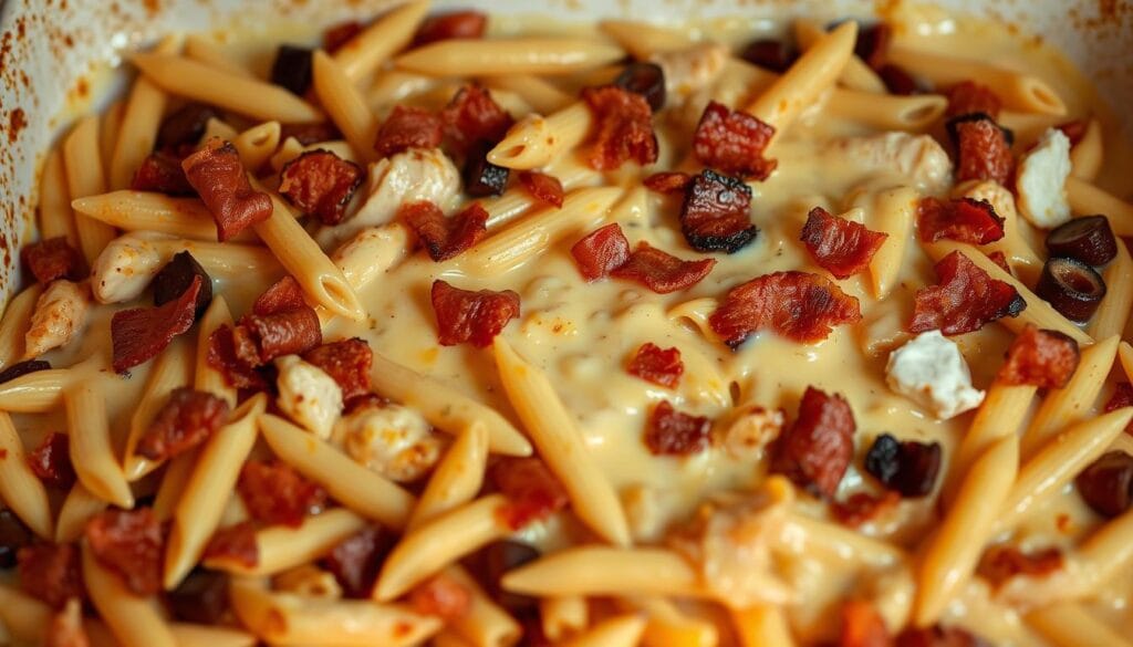 Chicken Carbonara Pasta Bake Preparation