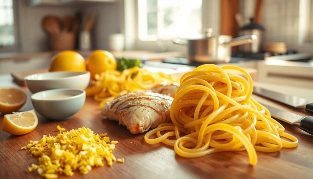 Creamy Lemon Chicken Pasta Preparation Creamy Lemon Chicken Pasta Preparation