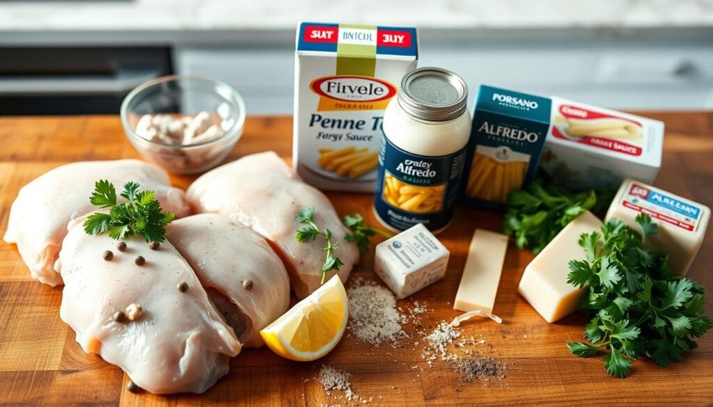 Ingredients for Creamy Chicken Piccata Pasta Bake Ingredients for Creamy Chicken Piccata Pasta Bake