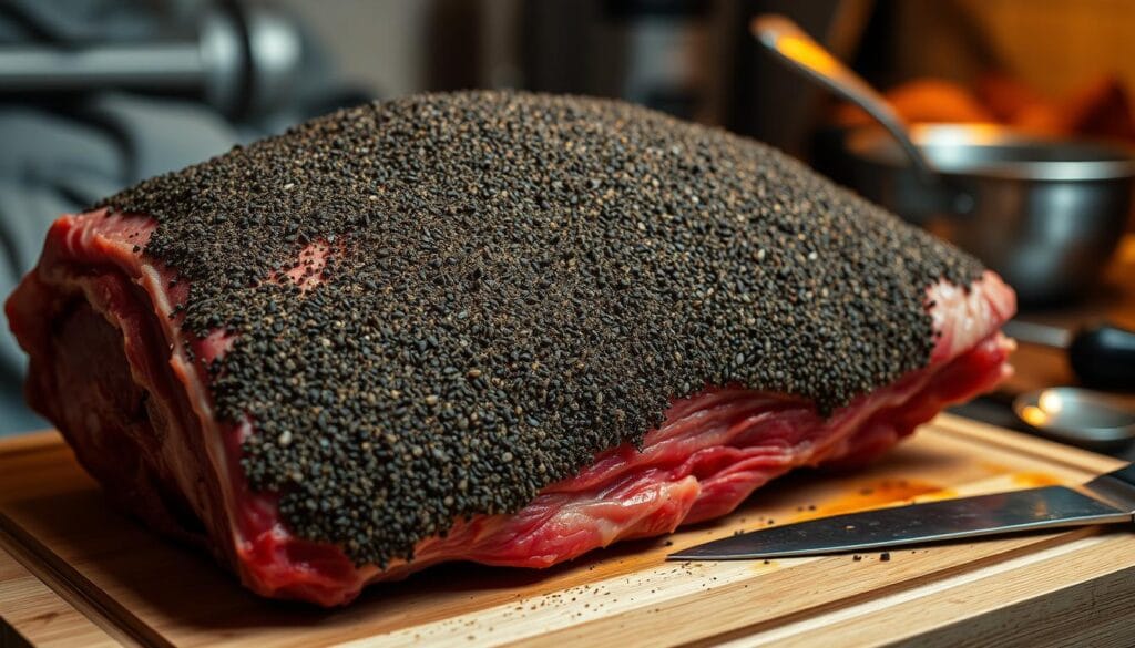 Pepper Crusted Prime Rib Preparation