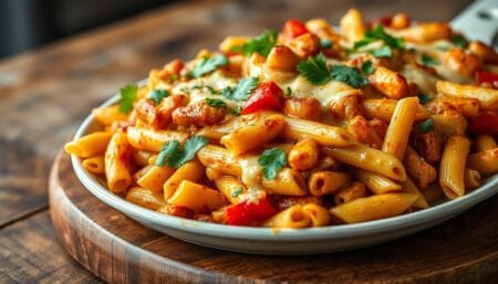 Chicken Fajita Pasta Bake in 30 Minutes! chicken fajita pasta bake