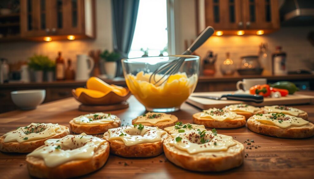 Bagel and Cheese Bake Preparation