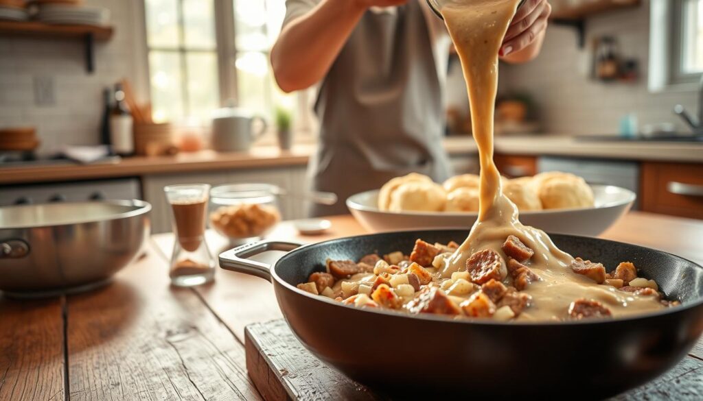 Sausage Gravy Casserole Preparation Sausage Gravy Casserole Preparation