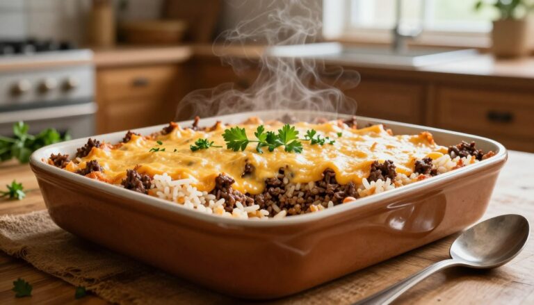 ground beef and rice with cheese