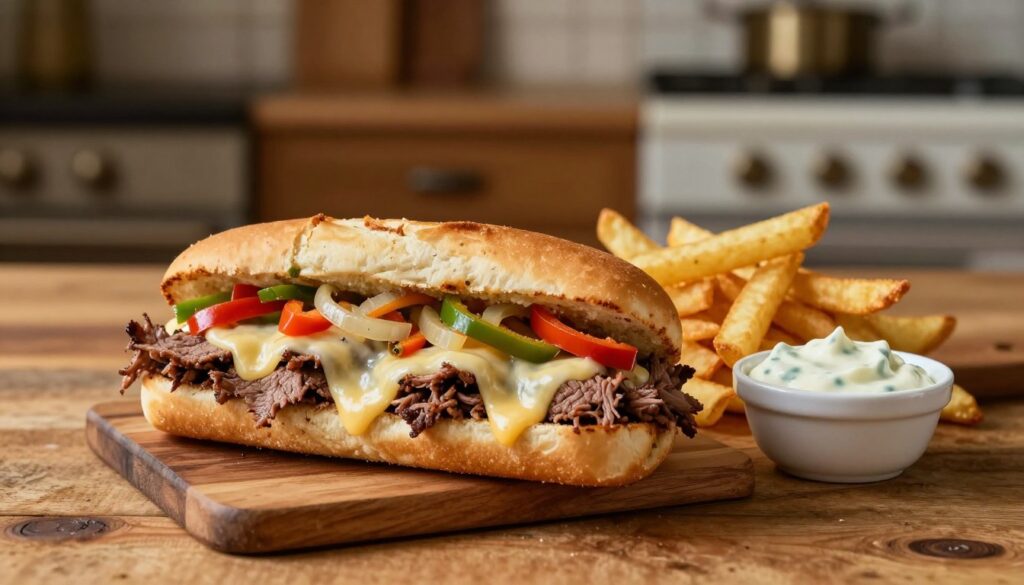 Cheesesteak with side dishes Cheesesteak with side dishes