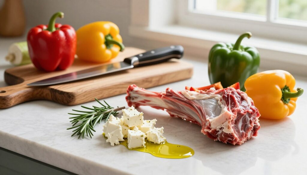 Fresh lamb ingredients for Mediterranean recipe Fresh lamb ingredients for Mediterranean recipe
