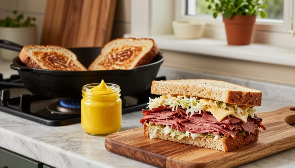 Homemade Pastrami Reuben Sandwich Preparation Homemade Pastrami Reuben Sandwich Preparation